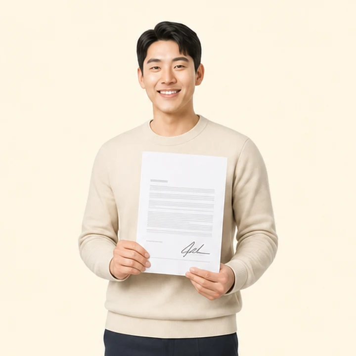 그랜저 중고차 장기렌트카 서면 견적서를 들고 있는 고객